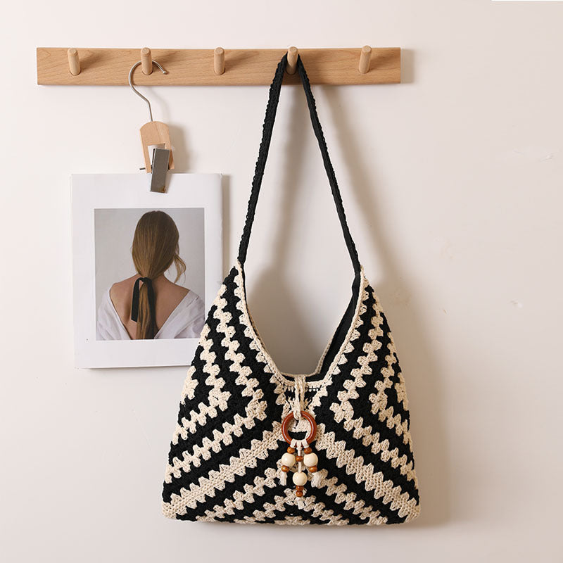 Ethnic style one-shoulder cotton woven bag