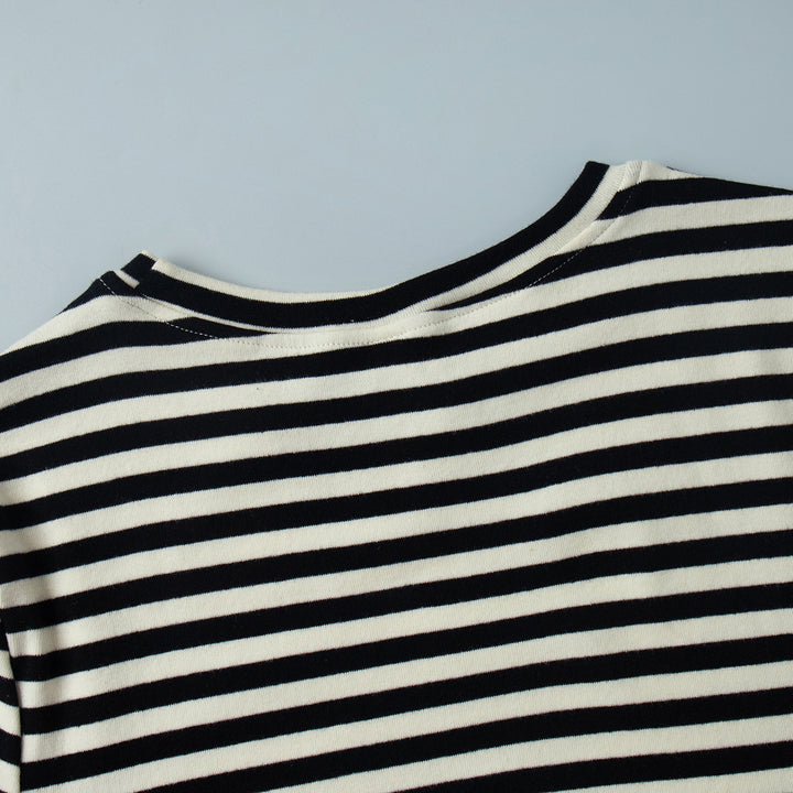 Striped slim round neck cotton bottoming shirt for women