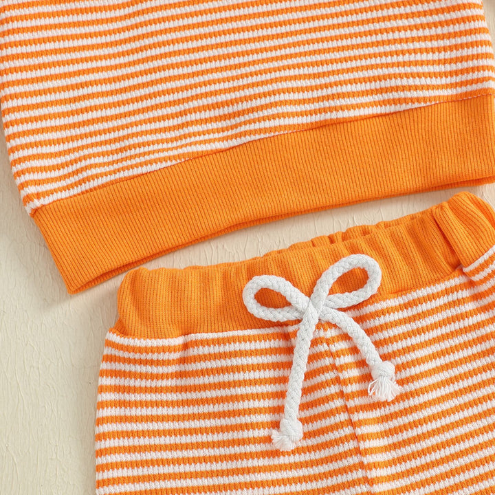 Halloween Pumpkin Embroidery Striped Sweater&Pants 2pcs Set