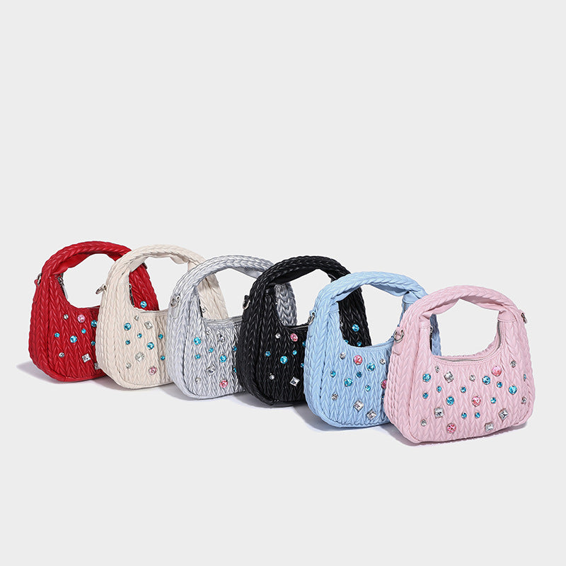 Niche design pleated cloud bag diamond handbag