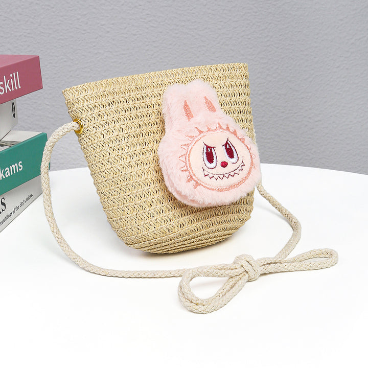 Cartoon cute monster Handmade Woven Straw Crossbody Bag