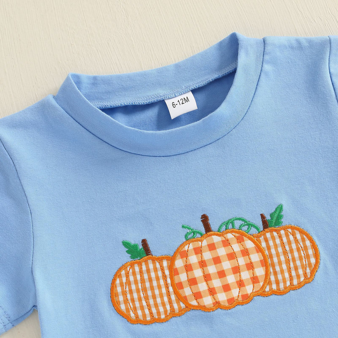 Boys Halloween Pumpkin Embroidered T-shirt&pant set