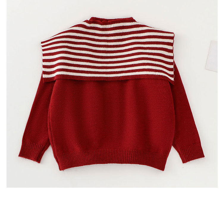 Girls Red Navy Sailor Collar Knitted sweater