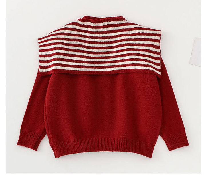 Girls Red Navy Sailor Collar Knitted sweater