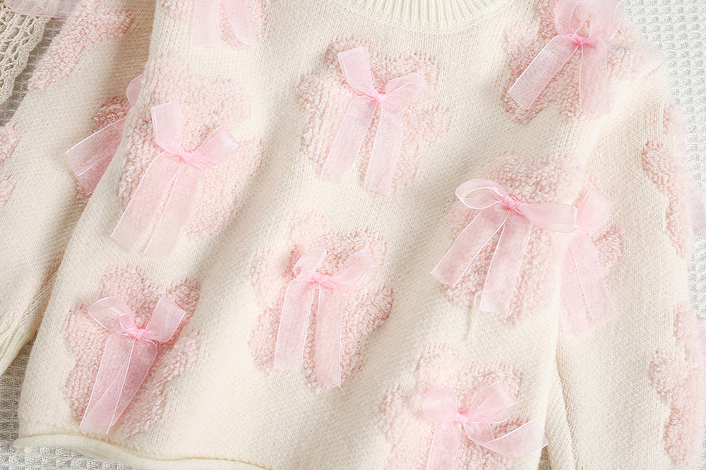 Valentine's sweet bear Jacquard sweater&tutu skirt 2pcs set