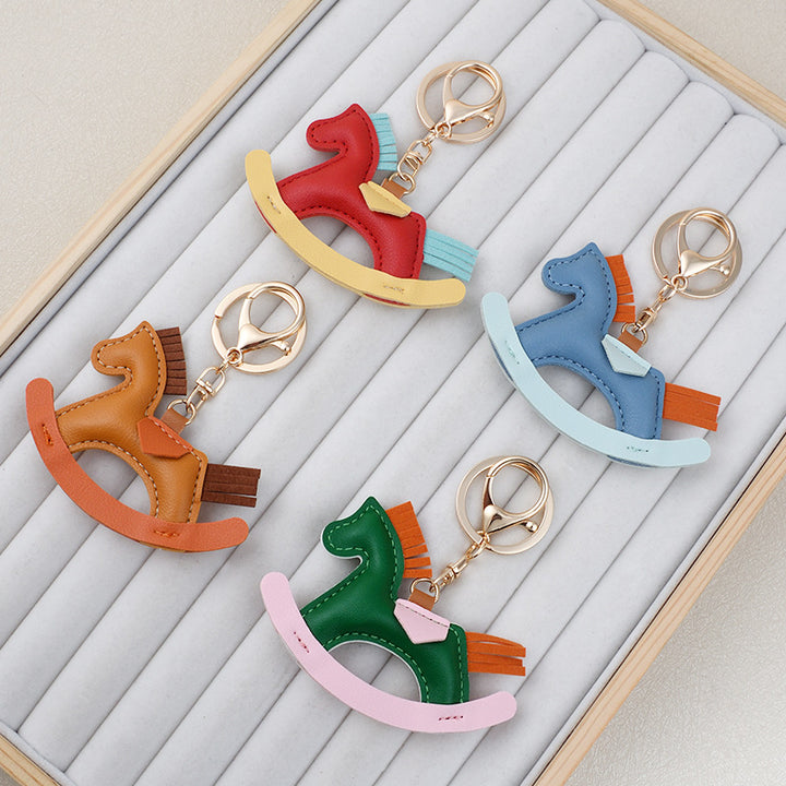 Childhood wooden horse keychain Rocking Horse pendant