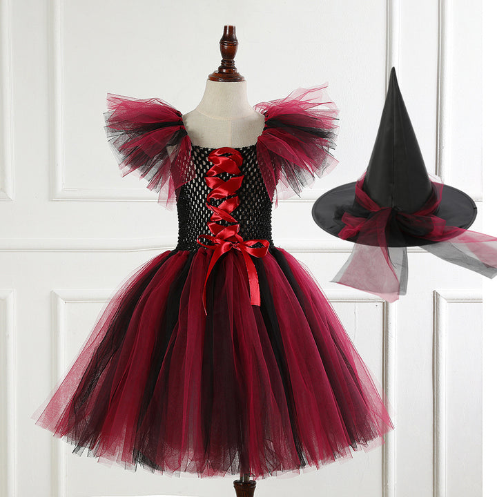 Halloween girls Witch Costume puff skirt&witch hat