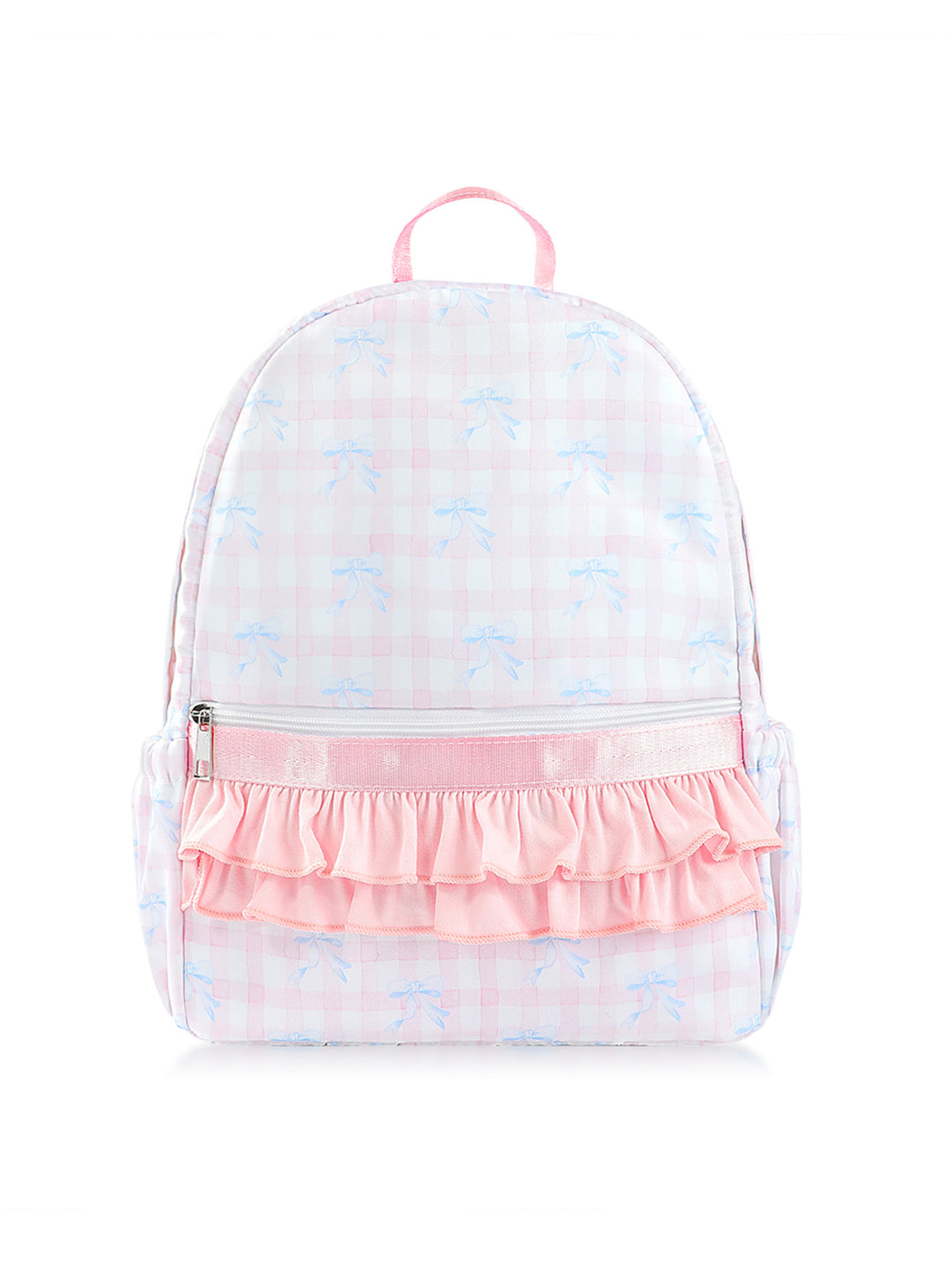 Pink Floral Lightweight Nylon Backpack with Ruffle Decoration