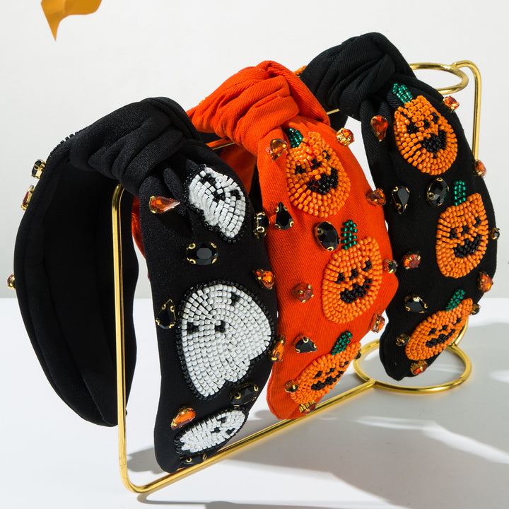 Handmade Rice Beads Cute Pumpkin Ghost Headband for Halloween