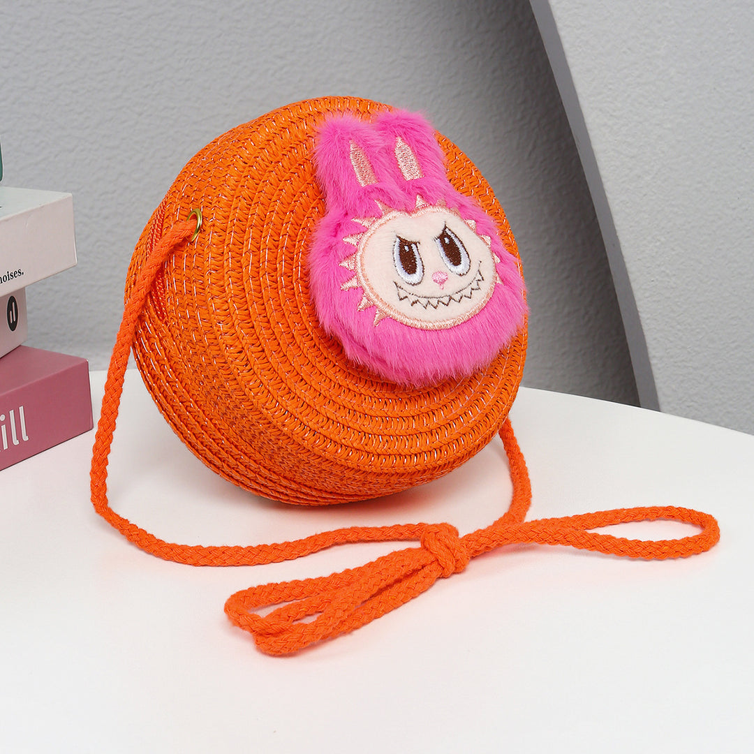 Cartoon cute monster Handmade Woven Straw Crossbody Bag