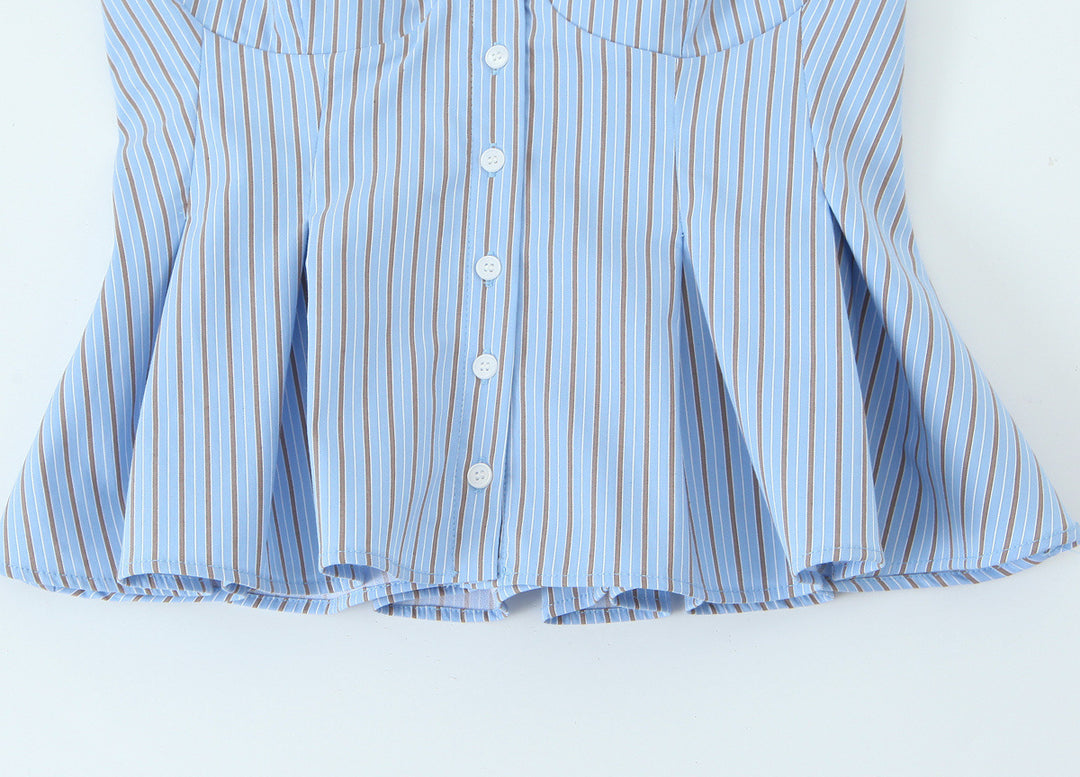 V-neck button-down striped pleated camisole top