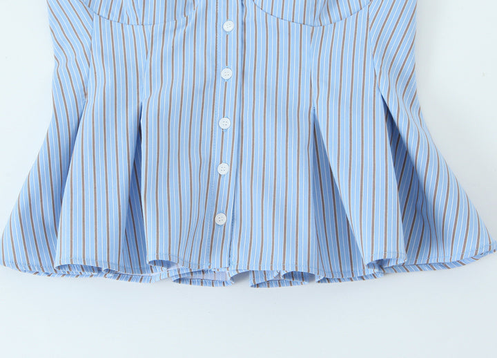 V-neck button-down striped pleated camisole top