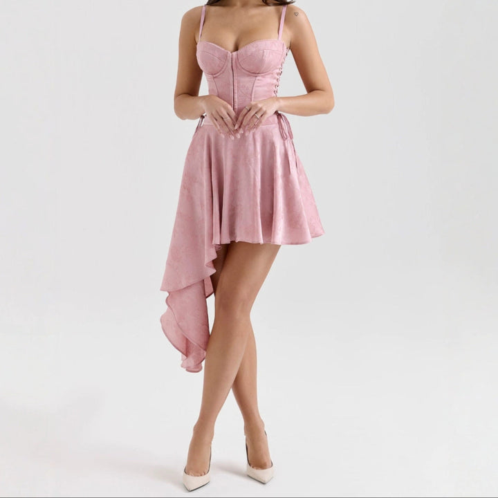 Slip fishbone waist irregular hem dress birthday party dress