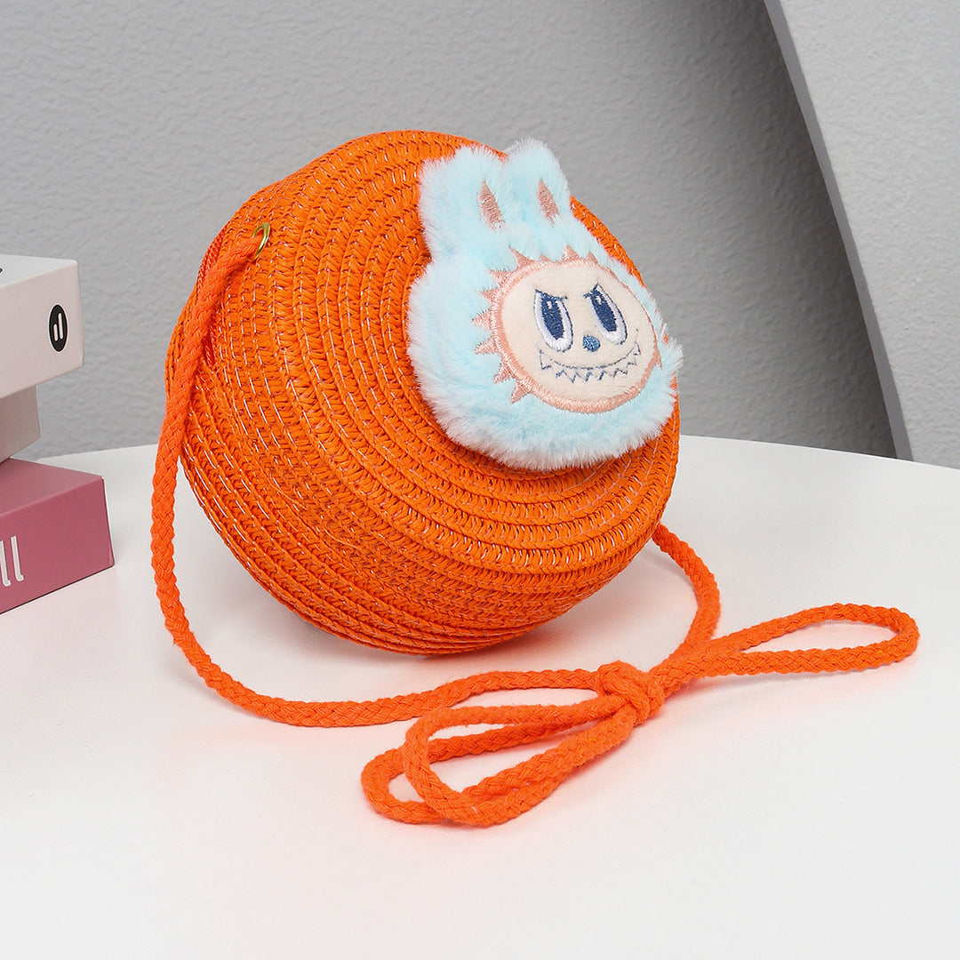 Cartoon cute monster Handmade Woven Straw Crossbody Bag