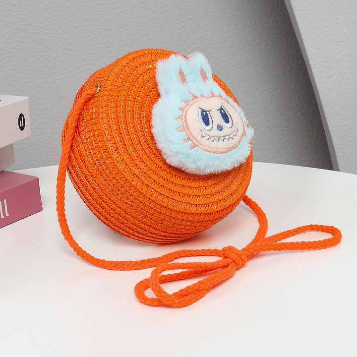 Cartoon cute monster Handmade Woven Straw Crossbody Bag