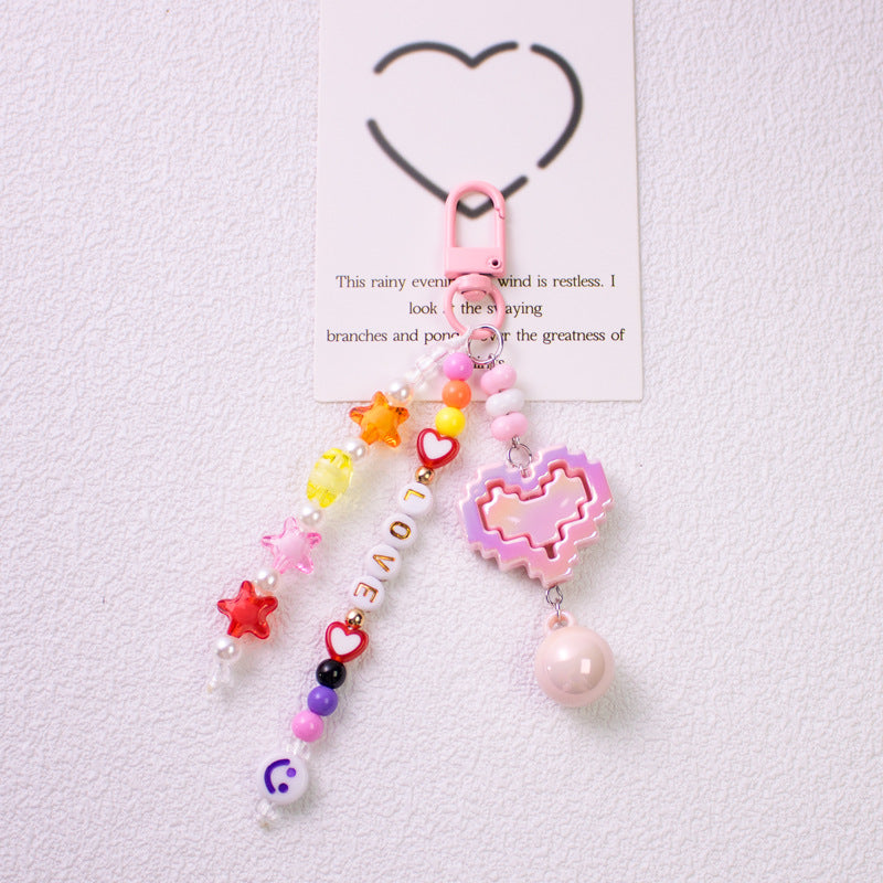 LOVE heart-shaped car keychain with sweet letter beads