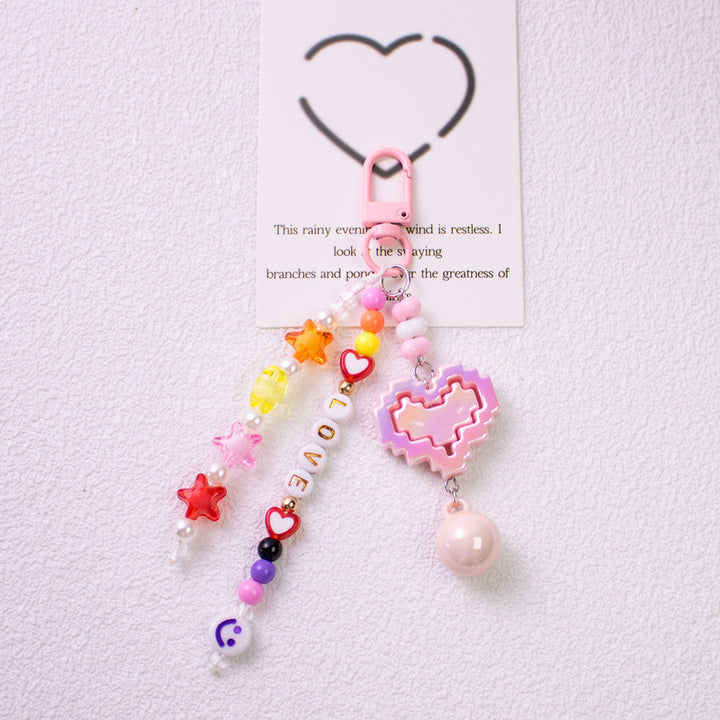 LOVE heart-shaped car keychain with sweet letter beads
