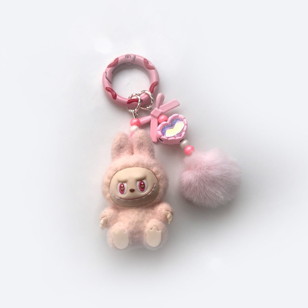 Flocked Mini Labubu heart Keychain bag pendant