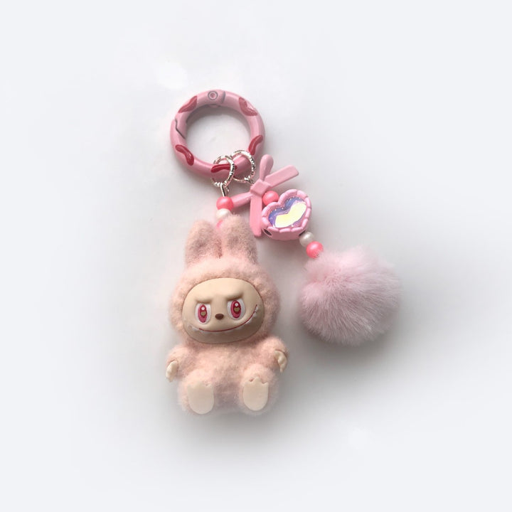 Flocked Mini Labubu heart Keychain bag pendant