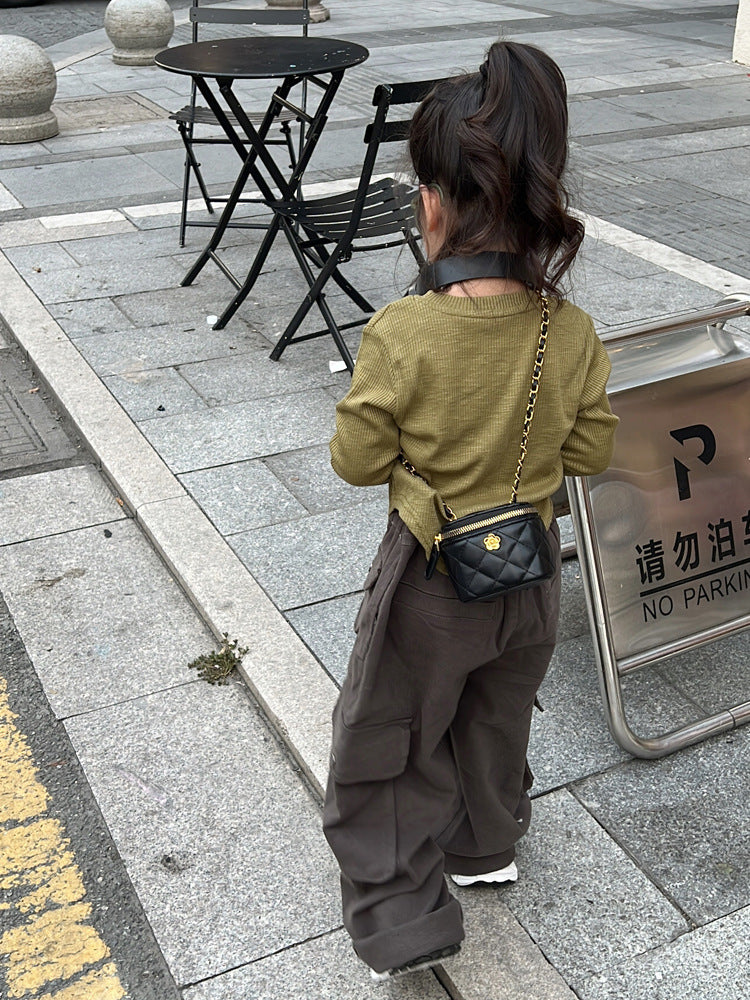 Camellia Flower Gold Ball Chain Crossbody Bag Lipstick Bag