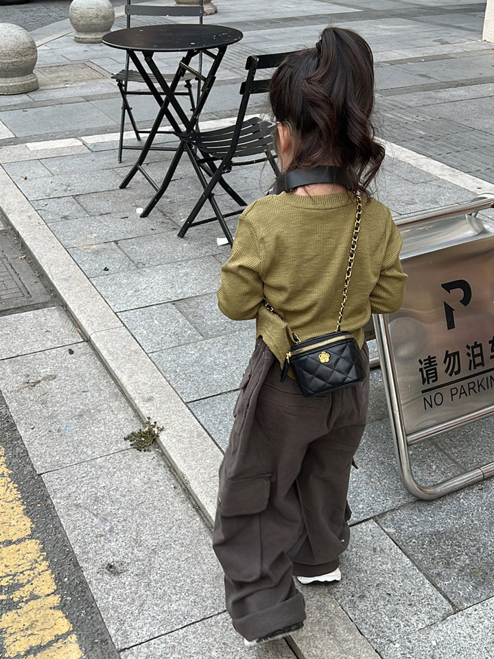 Camellia Flower Gold Ball Chain Crossbody Bag Lipstick Bag