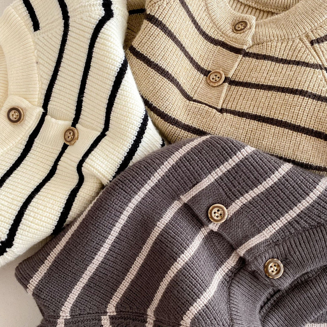 Baby knitted striped sweater&overalls 2PCS suit