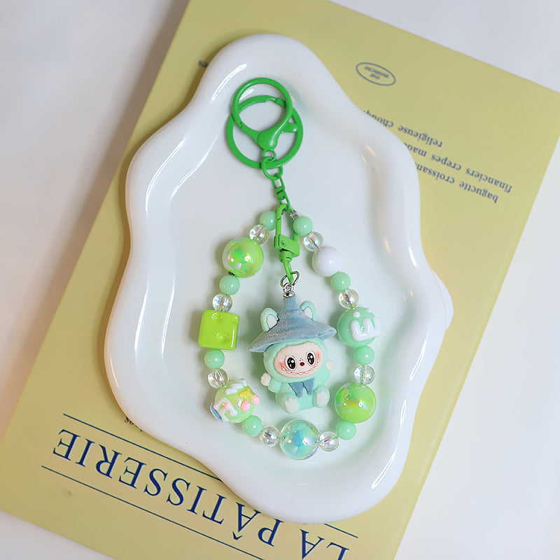 Flocking magic witches labubu Beaded keychain bag pendant gif