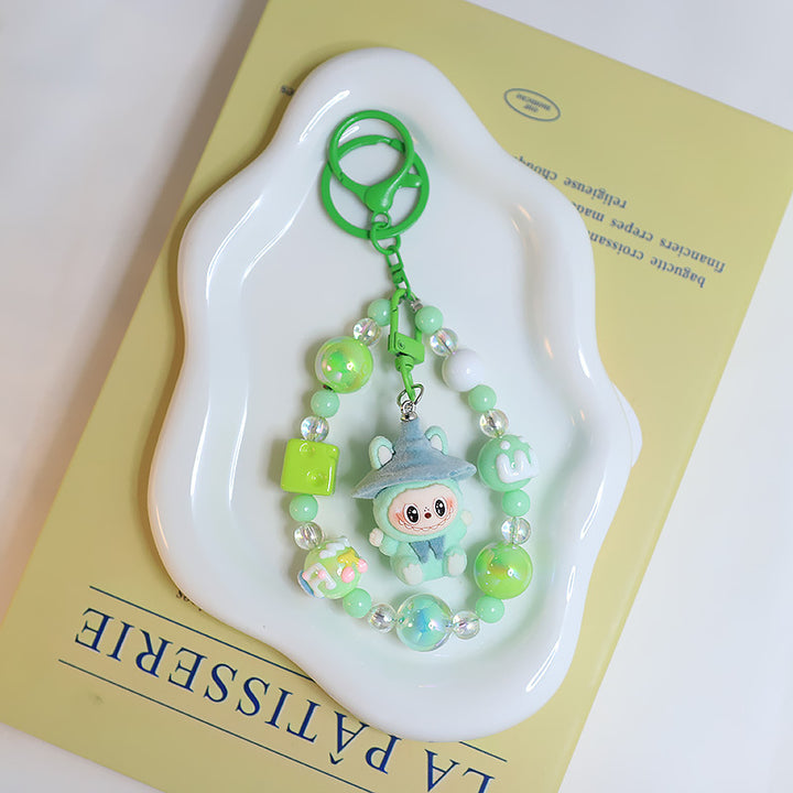Flocking magic witches labubu Beaded keychain bag pendant gif