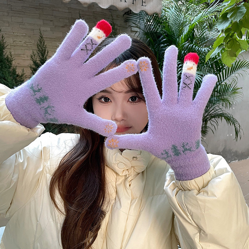 Cute snowman winter vibe knitted gloves