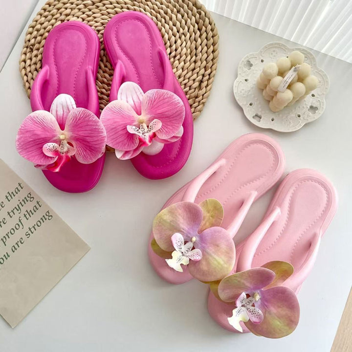 Phalaenopsis flip flops women's flower beach slippers