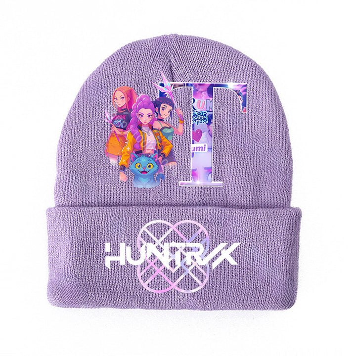 KPOP demon hunters Initials knitted purple beanie