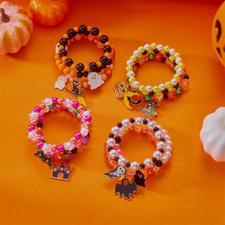 Halloween beaded pumpkin ghost layered bracelet