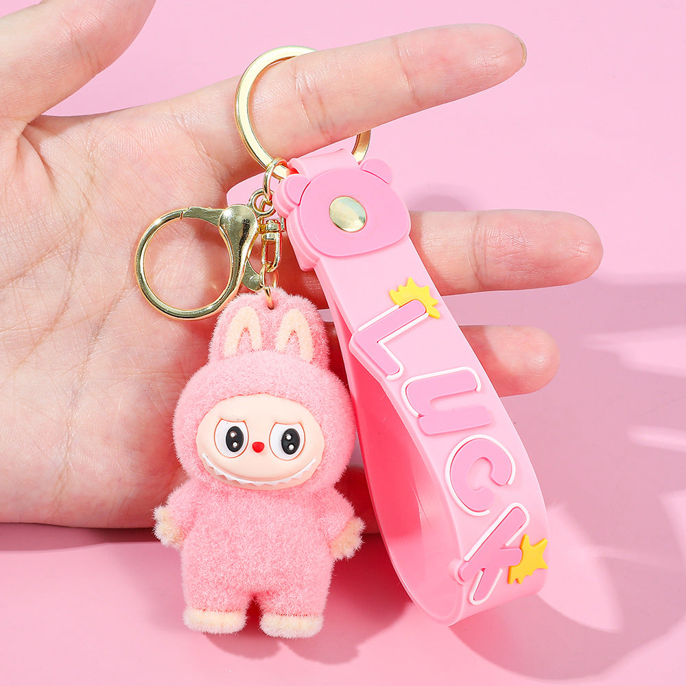 Labubu flocking keychain labubu pendant school gift