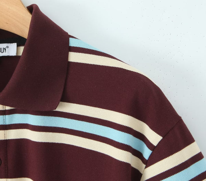 Striped short-sleeved shirt&low-waist pleated skirt
