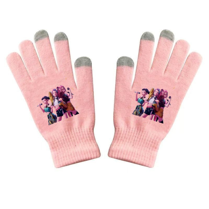KPOP demon hunters Printed Knitted Touch Screen Gloves