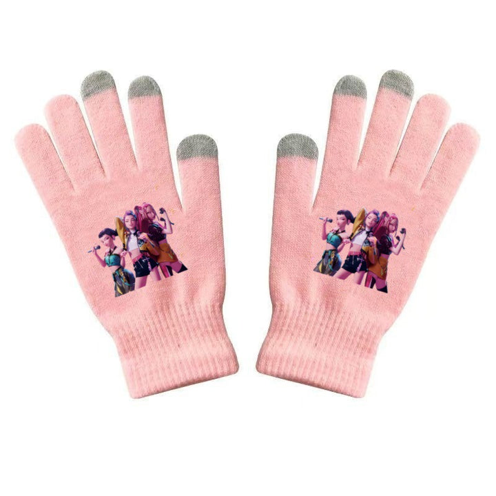 KPOP demon hunters Printed Knitted Touch Screen Gloves
