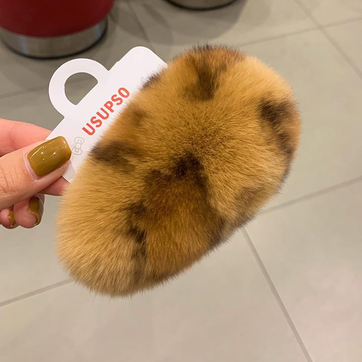 Leopard Furry plush hair clip for girls women