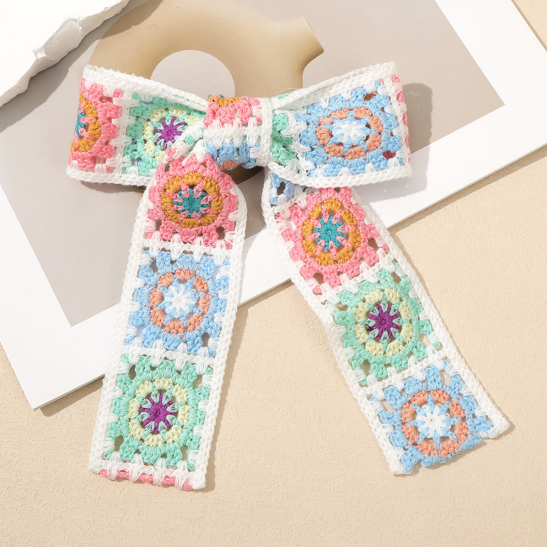 Boho knitted hollow flower bow hair clip