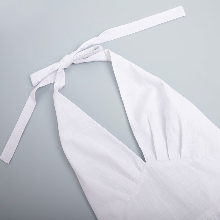 French retro v-neck halter neck pure cotton swing dress