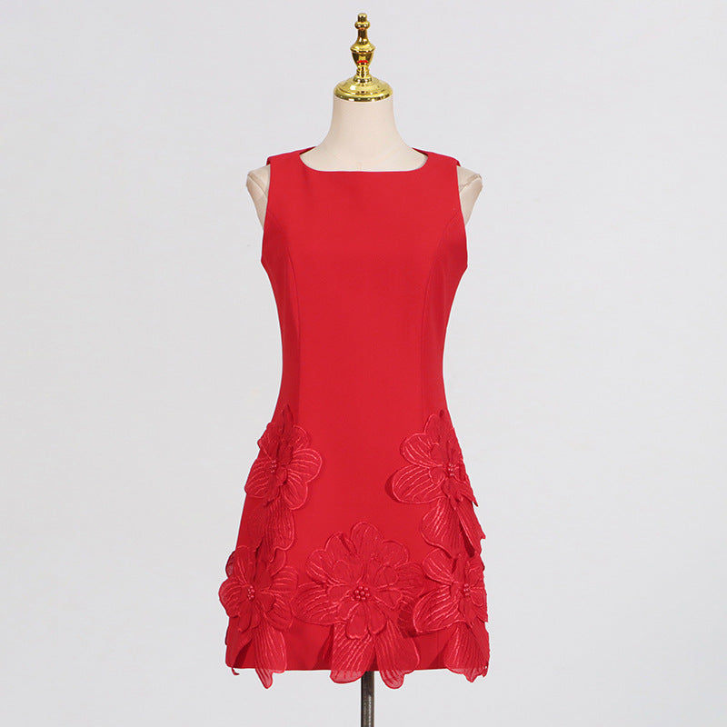 Embroidered flower waisted sleeveless mini dress