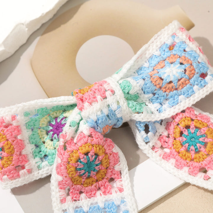 Boho knitted hollow flower bow hair clip