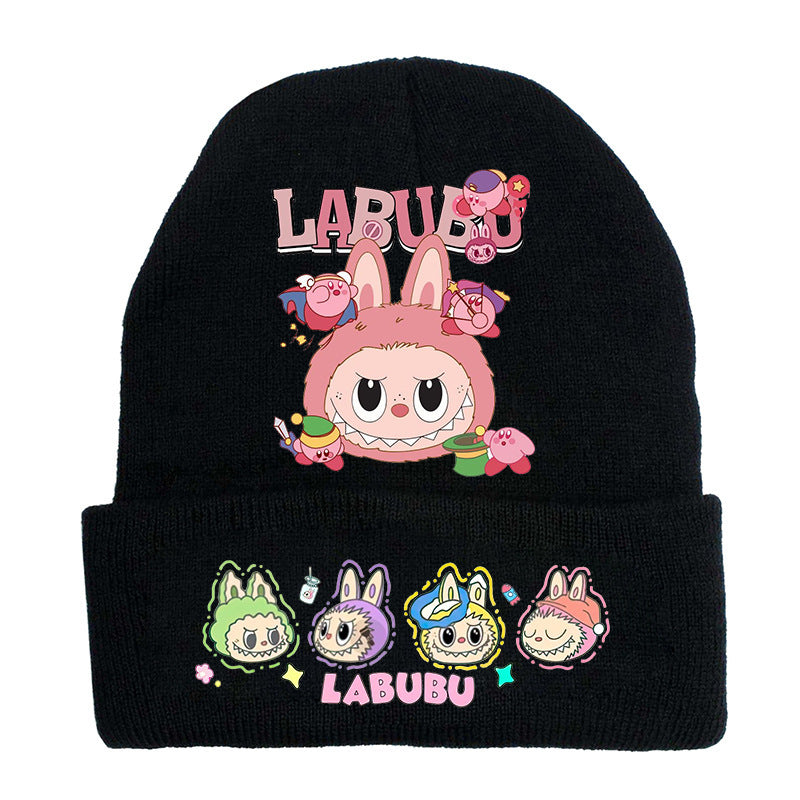 Cute monster printed knitted beanie hat-black