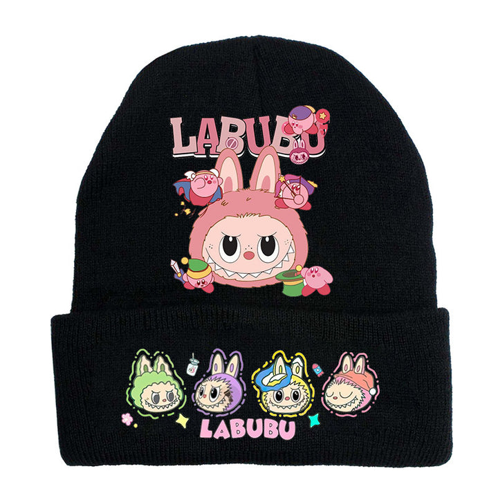 Cute monster printed knitted beanie hat-black