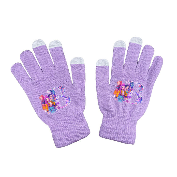 KPOP demon hunters Initials knitted purple gloves