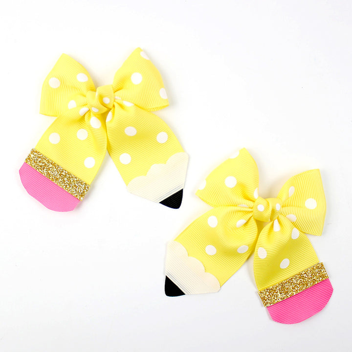 Back to school Polka dot Pencil bow hair clips