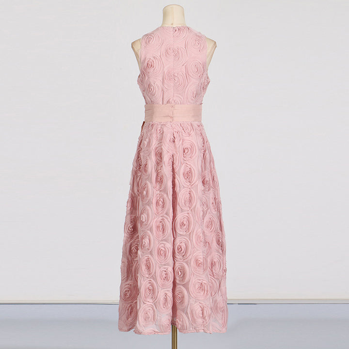 Retro round neck sleeveless 3D flower dress