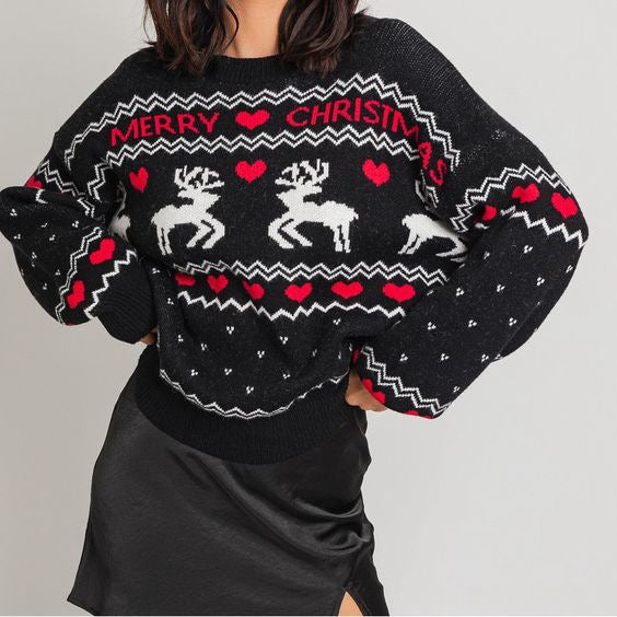 Christmas elk jacquard knitted sweater for women