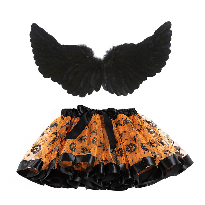 Halloween costumes girls tutu skirt&black feather wings