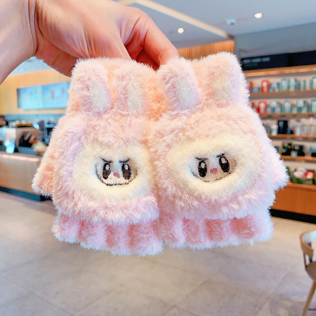 Cute monster Convertible Flip Top furry gloves for kids
