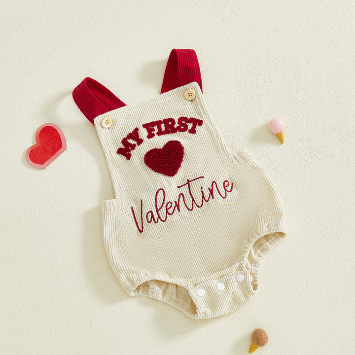 Baby Valentine's corduroy letter heart embroidered sleeveless romper